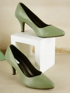 ELLE Textured Pointed Toe Slim Pumps