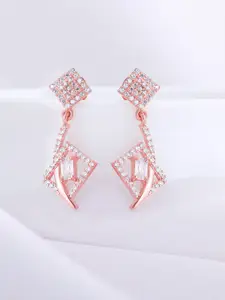 GIVA Rose Gold-Plated 925 Sterling Silver Cubic Zirconia Studded Drop Earrings