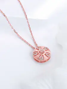GIVA 925 Sterling Silver Rose Gold-Plated CZ-Studded & Contemporary-Charm Pendant With Chain