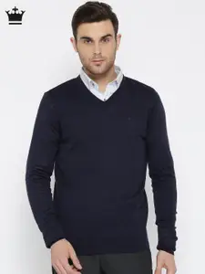 Louis Philippe Men Navy Blue Solid Sweater