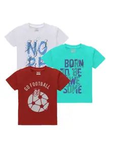 Kiddeo Boys Pack Of 3 Typography Printed Cotton T-shirt