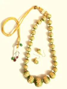 Runjhun Gold-Plated Beads-Studded & Beaded Necklace & Earrings Set