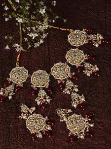 SOHI Gold-Plated Kundan-Studded & Beaded Necklace & Earrings Set