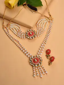 SOHI Gold-Plated Pearl-Studded Necklace & Earrings Set