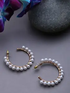 SOHI Gold-Plated Contemporary Pearl Beaded Half Hoop Earrings