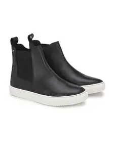 Delize Women Round Toe Leather Chelsea Boots