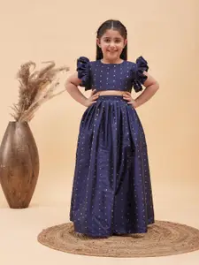 VASTRAMAY Girls Woven Design Ready to Wear Crop Top And Skirt Set