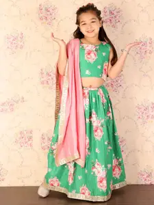 VASTRAMAY Girls Floral Printed Sequinned Ready to Wear Lehenga & Choli With Dupatta