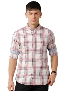 Double Two Spread Collar Slim Fit Checked Cotton Casual Shirt