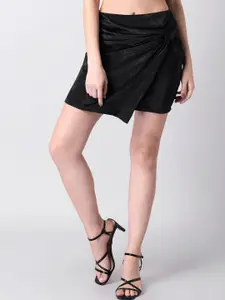 FabAlley Satin Asymmetric Mini Wrap Skirt