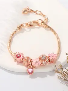 Peora Women Cubic Zirconia Rose Gold-Plated Charm Bracelet