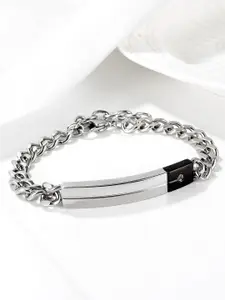 Peora Men Stainless Steel Silver-Plated Link Bracelet
