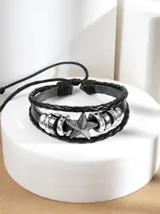 Peora Men Silver-Toned & Black Silver-Plated Wraparound Bracelet