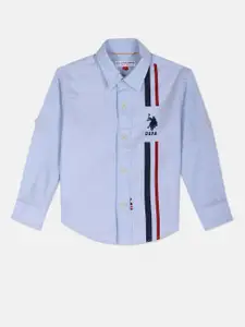 U.S. Polo Assn. Kids Boys Spread Collar Vertical Stripe Pure Cotton Casual Shirt