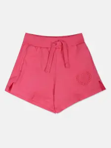 U.S. Polo Assn. Kids Girls Mid-Rise Embroidered Detail Pure Cotton Shorts