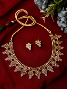 AQUASTREET JEWELS Gold-Plated Stone Studded Necklace & Earrings Set
