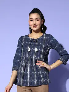 Ishin Ethnic Motifs Printed Embroidered A-Line Top
