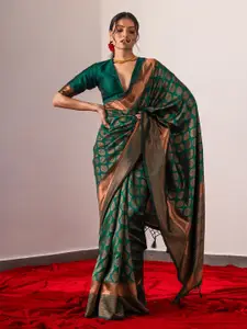 Triyah Ethnic Motifs Woven Design Zari Silk Blend Saree