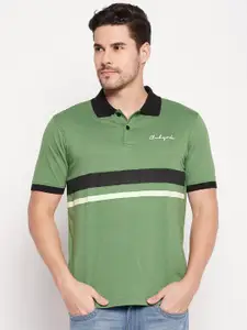 Club York Men Green Striped Polo Collar T-shirt