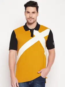 Club York Men Mustard Yellow Colourblocked Polo Collar T-shirt