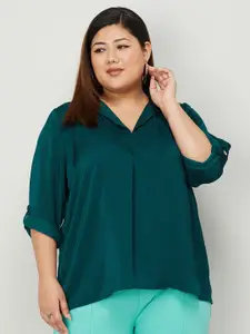 Nexus by Lifestyle Plus Size Shirt Collar Roll-Up Sleeves A-Line Top