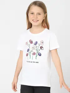 KIDS ONLY Girls White Printed Extended Sleeves T-shirt