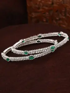 Estele Set of 2 Rhodium-Plated AD Studded Brass Bangles