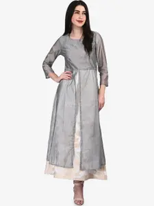 Be Indi Silk Embellished Round Neck Layered Ethnic Maxi Dress