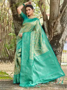 SANGAM PRINTS Floral Woven Design Zari Pure Silk Kanjeevaram Saree