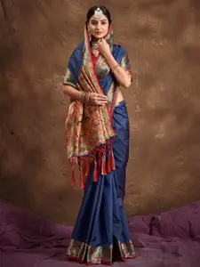 SANGAM PRINTS Ethnic Woven Design Zari Pure Silk Banarasi Saree
