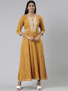 Neerus Ethnic Printed Embroidered Detail Fit & Flare Ethnic Dress