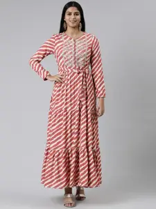 Neerus Striped Embroidered A-Line Ethnic Dress