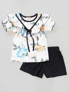 CrayonFlakes Girls Floral Printed Pure Cotton Top with Shorts