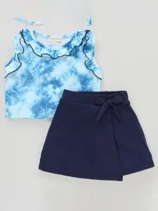CrayonFlakes Girls Printed Sleeveless Top with Shorts Clothing Set