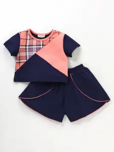 CrayonFlakes Girls Checked Pure Cotton Top with Shorts Clothing Set