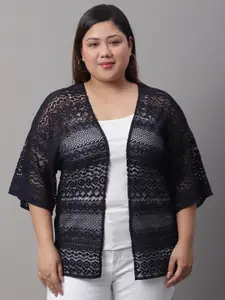 Rute Plus Size Floral Self Design Shrug