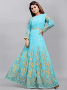 APNISHA Floral Embroidered Semi-Stitched Fit & Flare Maxi Dress