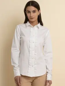 FableStreet Classic Slim Fit Ruffle Placket Cotton Casual Shirt
