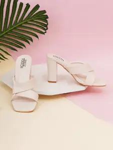 SHUZ TOUCH Textured Open Toe Block Heels