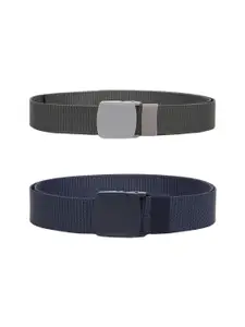 ZORO Men Pack Of 2 Textured Slider Plastic And Anti Allergy Buckle Canvas Wide Belts