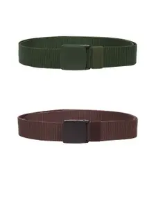ZORO Men Pack Of 2 Textured Slider Plastic And Anti Allergy Buckle Canvas Wide Belts