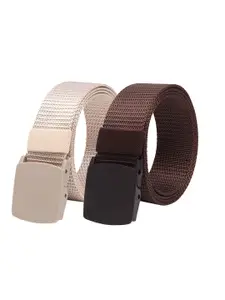 ZORO Men Pack Of 2 Textured Slider Plastic And Anti Allergy Buckle Canvas Wide Belts