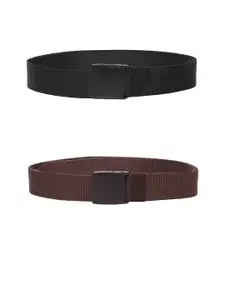ZORO Men Pack Of 2 Textured Slider Plastic And Anti Allergy Buckle Canvas Wide Belts