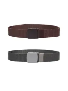 ZORO Men Pack Of 2 Textured Slider Plastic And Anti Allergy Buckle Canvas Wide Belts
