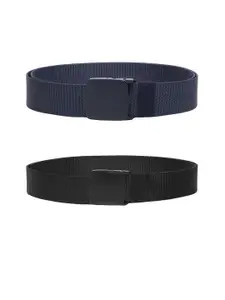 ZORO Men Pack Of 2 Textured Slider Plastic And Anti Allergy Buckle Canvas Wide Belts