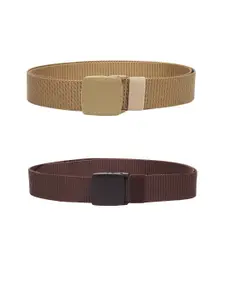 ZORO Men Pack Of 2 Textured Slider Plastic And Anti Allergy Buckle Canvas Wide Belts