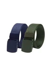 ZORO Men Pack Of 2 Textured Slider Plastic And Anti Allergy Buckle Canvas Wide Belts