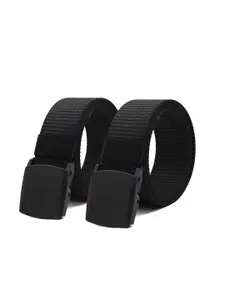 ZORO Men Pack Of 2 Textured Slider Plastic And Anti Allergy Buckle Canvas Wide Belts