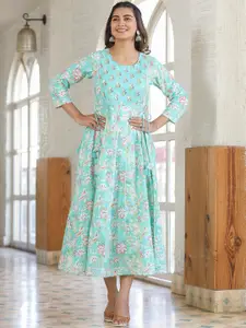 KAAJH Floral Printed Pure Cotton A-Line Ethnic Dress