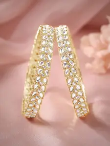 Rubans Set of 2 18K Gold-Plated White Kundan & Cubic Zirconia Studded Traditional Bangles